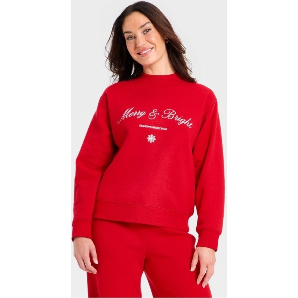 Universal Thread Red Merry & Bright Graphic Christmas Sweatshirt Large NWOT